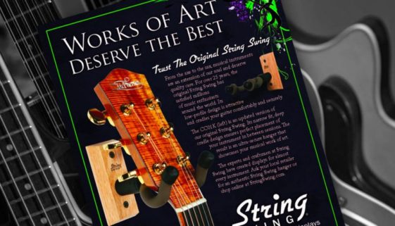 The BLÜ Group partners with String Swing to design a full-page magazine ad promoting their guitar hooks.