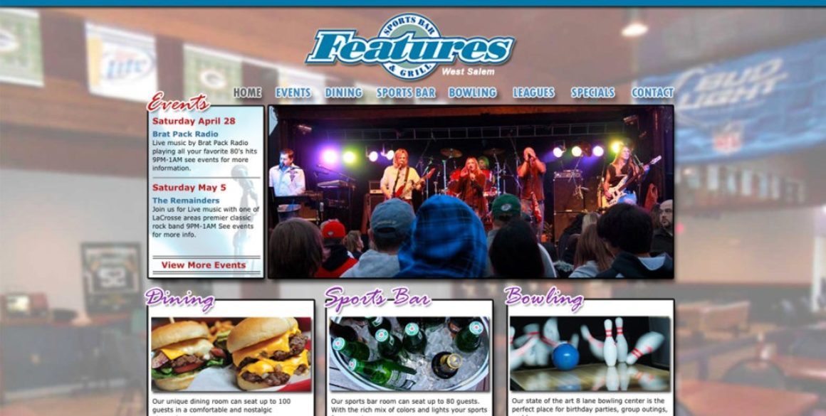 The BLÜ Group partners with Features Sports Bar & Grill and creates a new website for them.