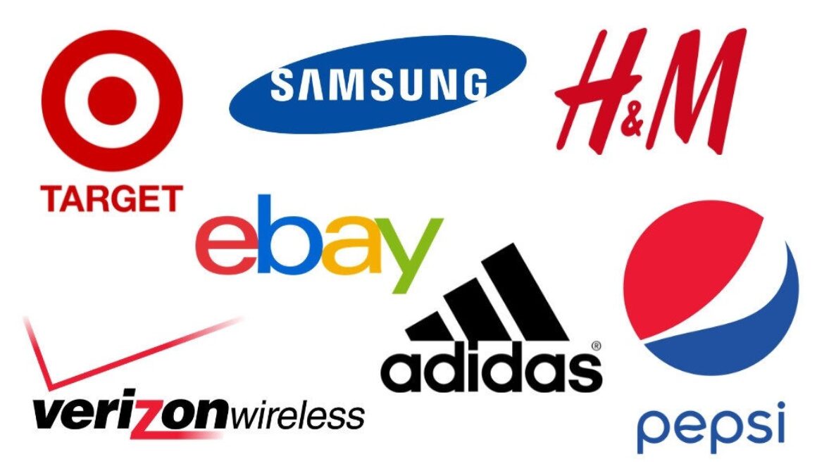 Collage of logos for Target, Samsung, H&M, Ebay, Verizon Wireless, Addidas, Pepsi