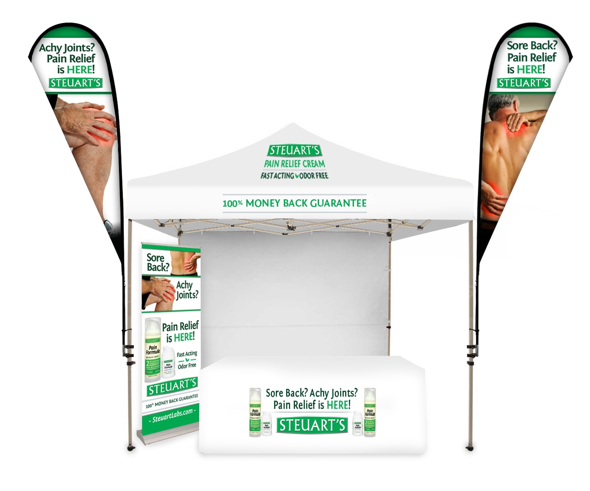 The BLÜ Group Client Work: Steuart's Tradeshow Tent, Flags, Table, and Banner