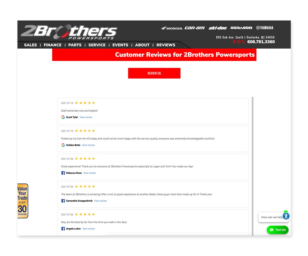 The BLÜ Group Client Work: 2Brothers Powersports Customer Reviews Program
