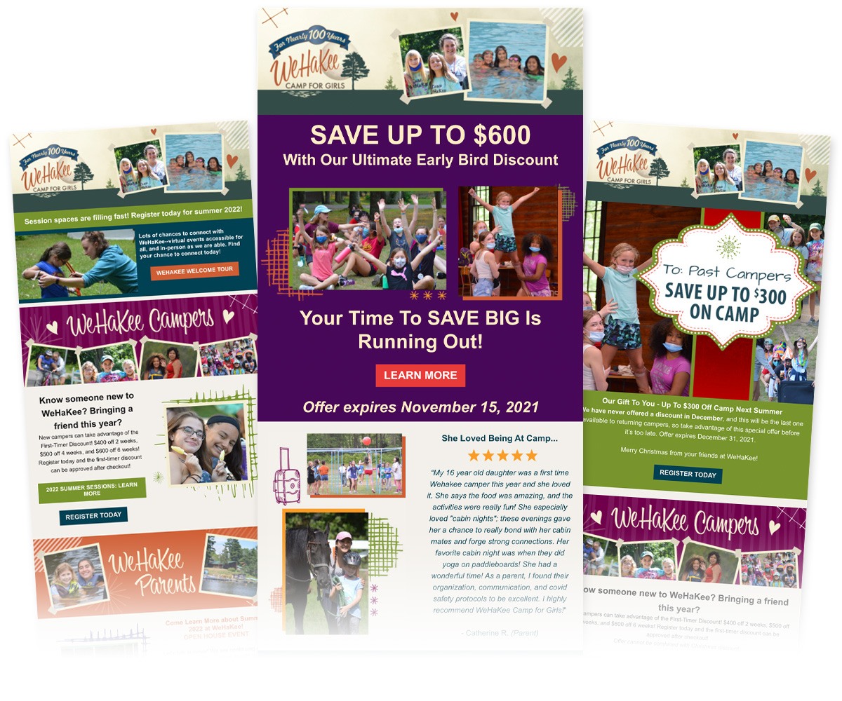The BLÜ Group Client Work: WeHaKee Camp for Girls E-newsletters and E-announcements