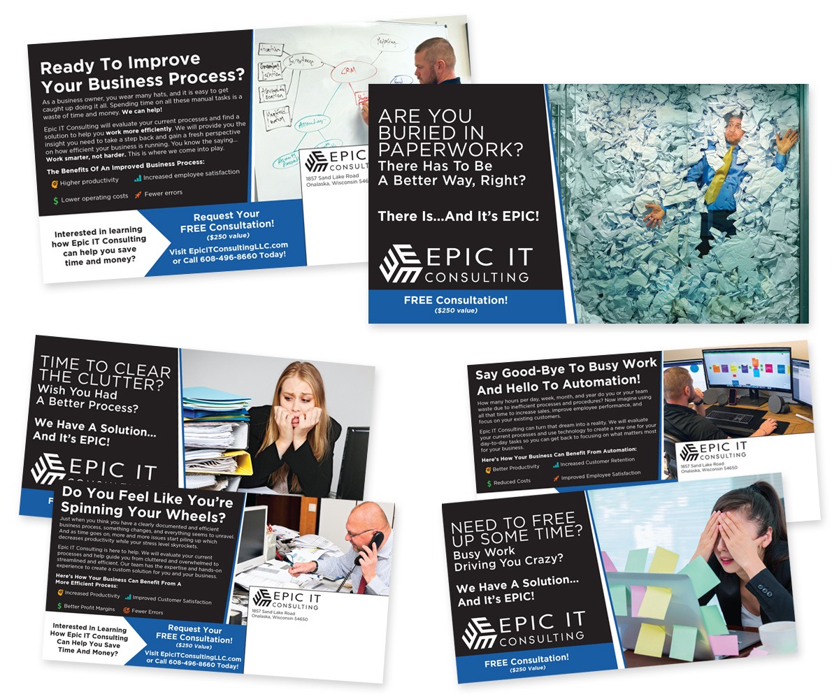 The BLÜ Group Client Work: Epic IT Consulting - Direct Mail Series