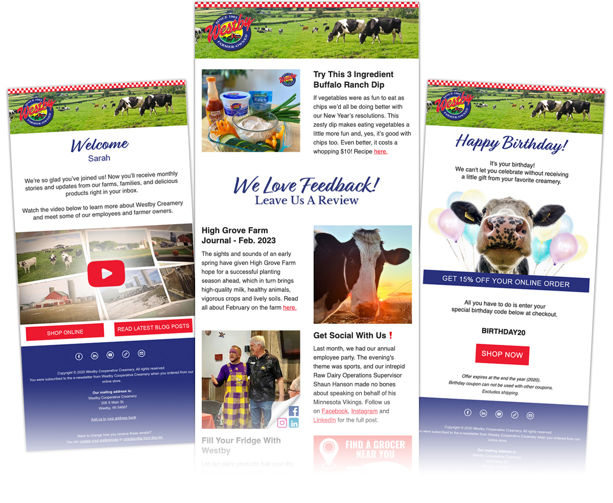 The BLÜ Group Client: Westby Cooperative Creamery - E-Promo, E-Newsletter, and E-Announcement Examples