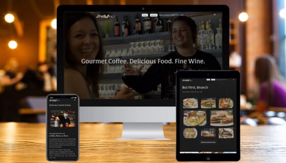 A phone, computer, and tablet with the Java Vino website displayed as an example of effective web design.