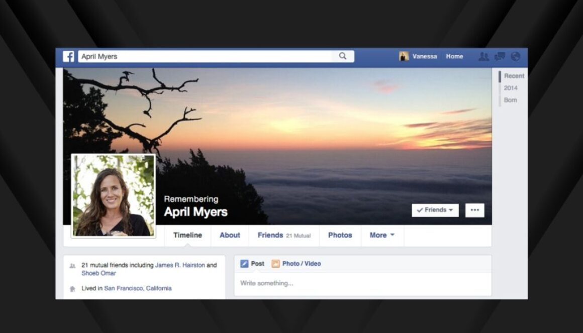 April Myers Memorialized Facebook Account Example.